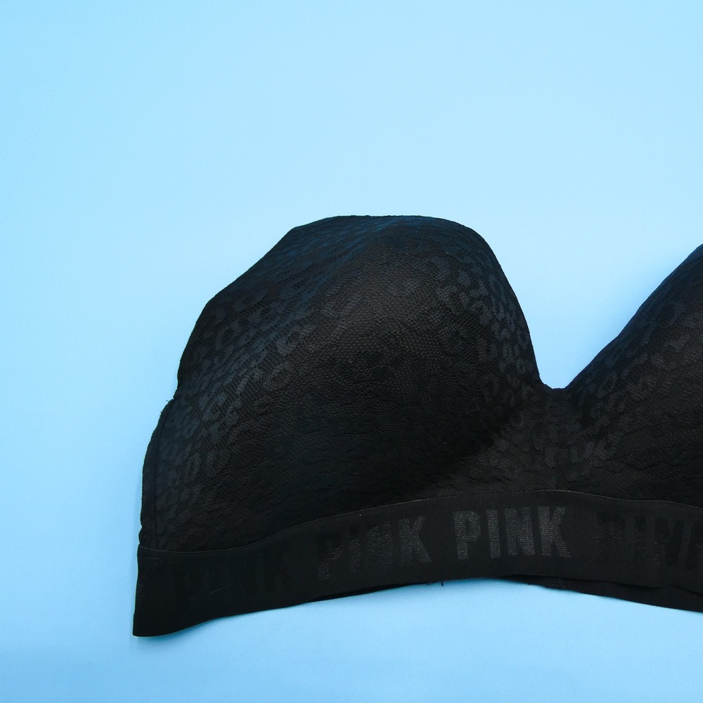 PINK Victoria's Secret Wireless Bra Womens 36DD Lightly Lined Black Leopard Lace - Picture 2 of 8